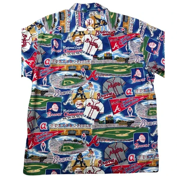 Reyn Spooner Vintage Hawaiian Atlanta Braves MLB Baseball Button Up Shirt Large - Picture 7 of 8